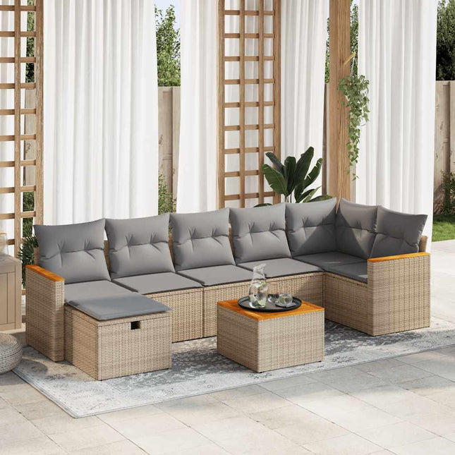 8-delige Loungeset met kussens poly rattan beige