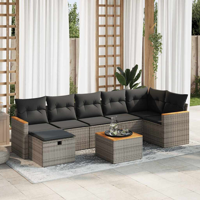 8-delige Loungeset met kussens poly rattan grijs