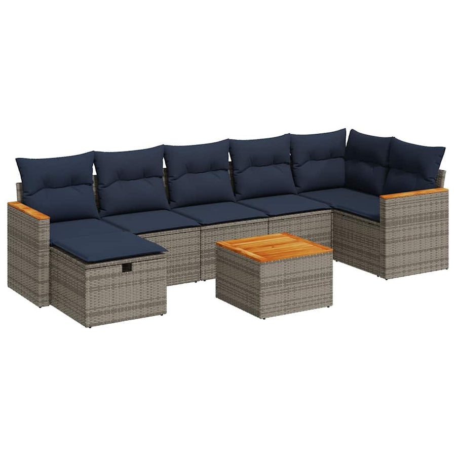 8-delige Loungeset met kussens poly rattan grijs