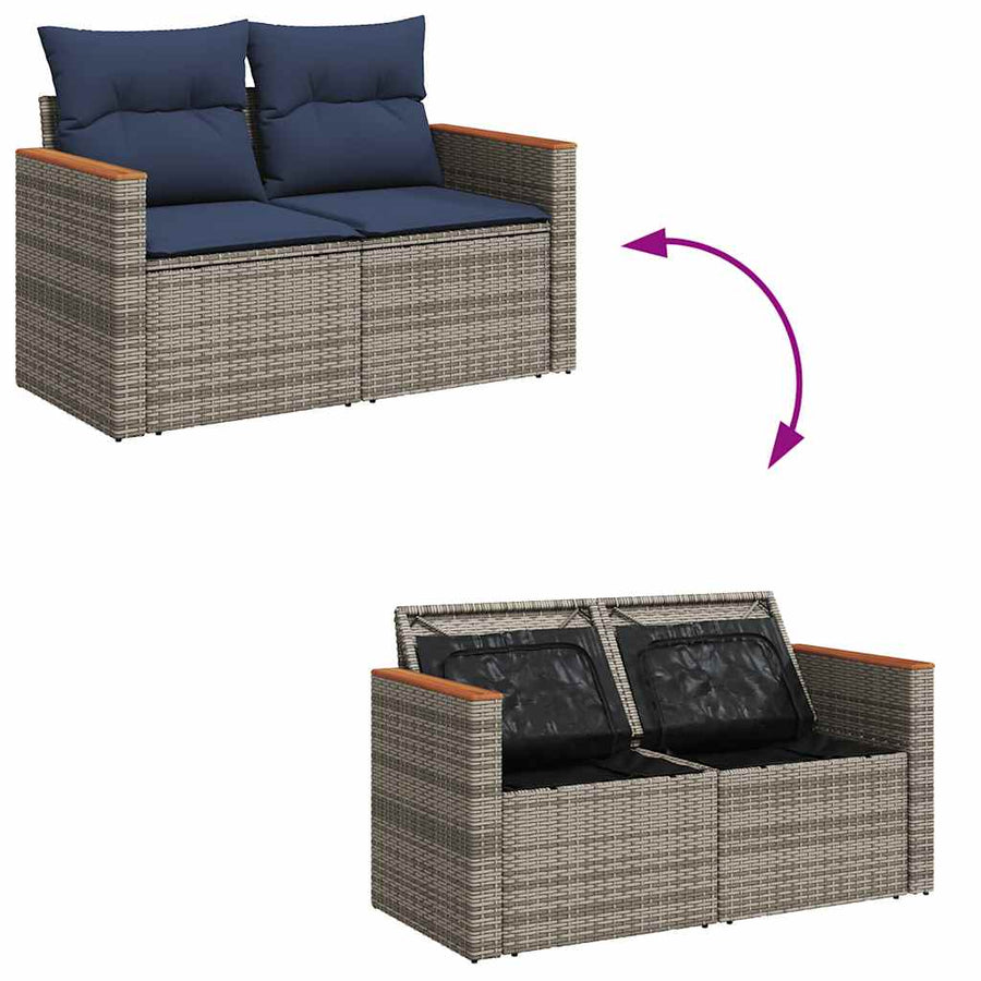 8-delige Loungeset met kussens poly rattan grijs