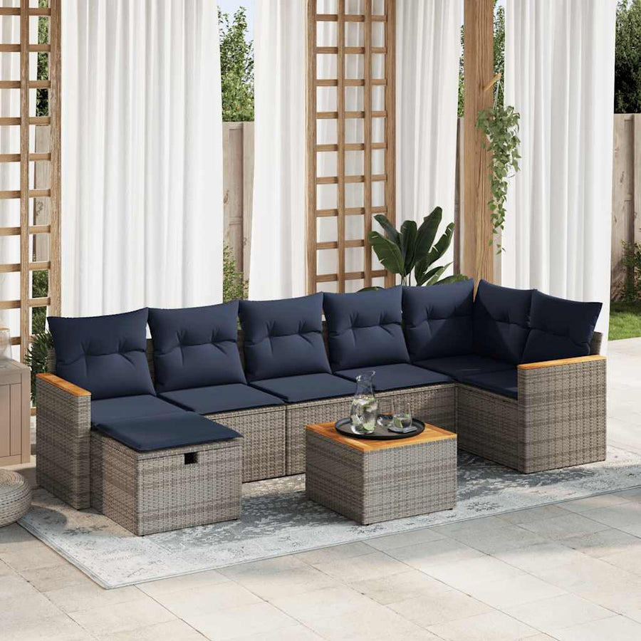 8-delige Loungeset met kussens poly rattan grijs