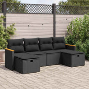Loungeset 6-delig poly rattan zwart met kussens