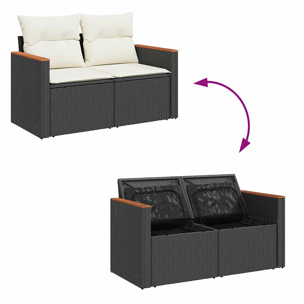 6-delige Loungeset met kussens poly rattan zwart