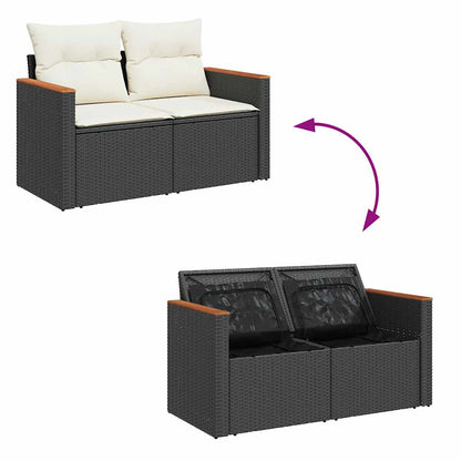 6-delige Loungeset met kussens poly rattan zwart