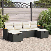 Loungeset poly rattan zwart 6-delig