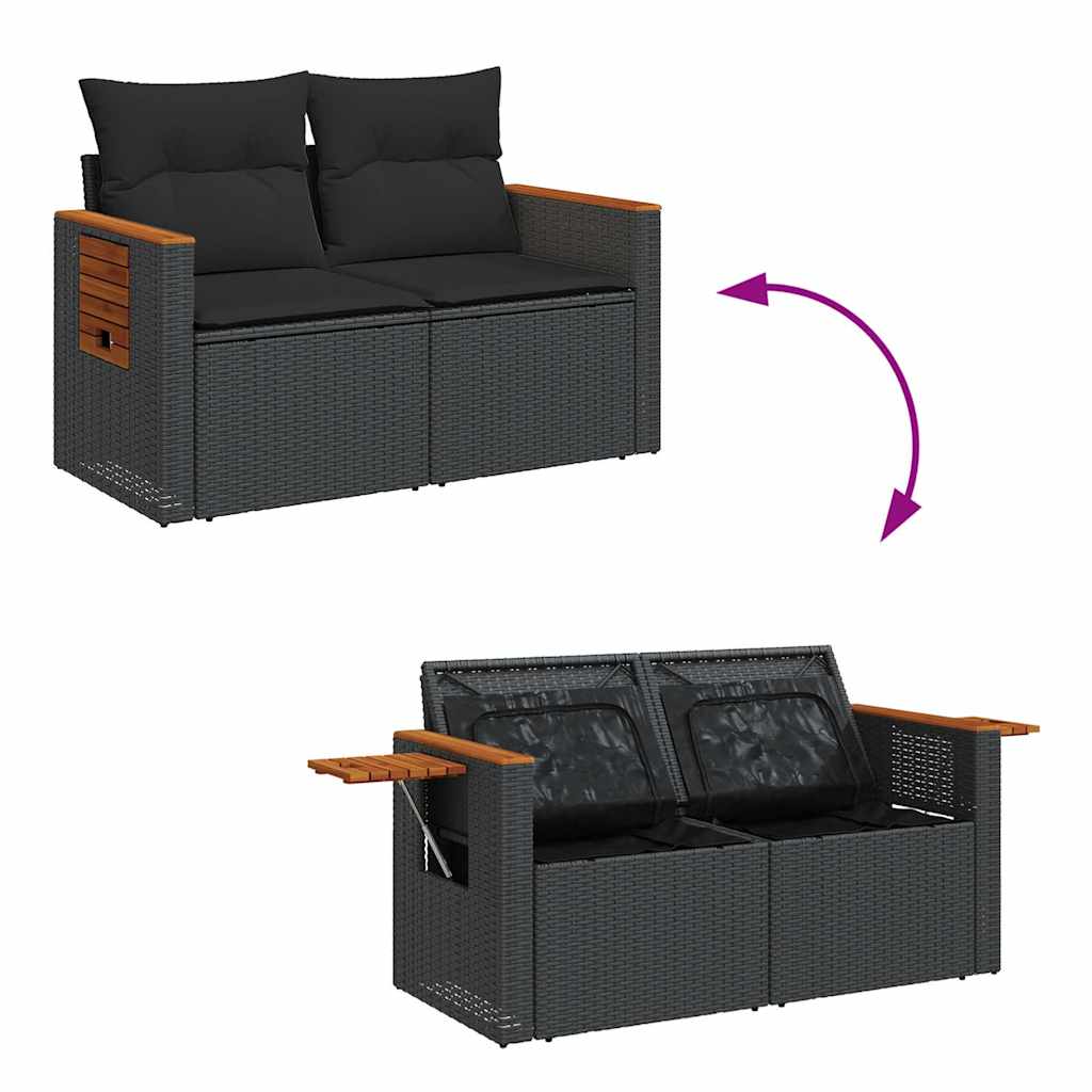 4-delige Loungeset met kussens poly rattan zwart