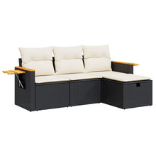 4-delige Loungeset met kussens poly rattan zwart