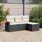 4-delige Loungeset met kussens poly rattan zwart