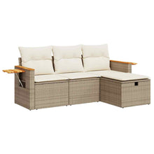 4-delige Loungeset met kussens poly rattan beige
