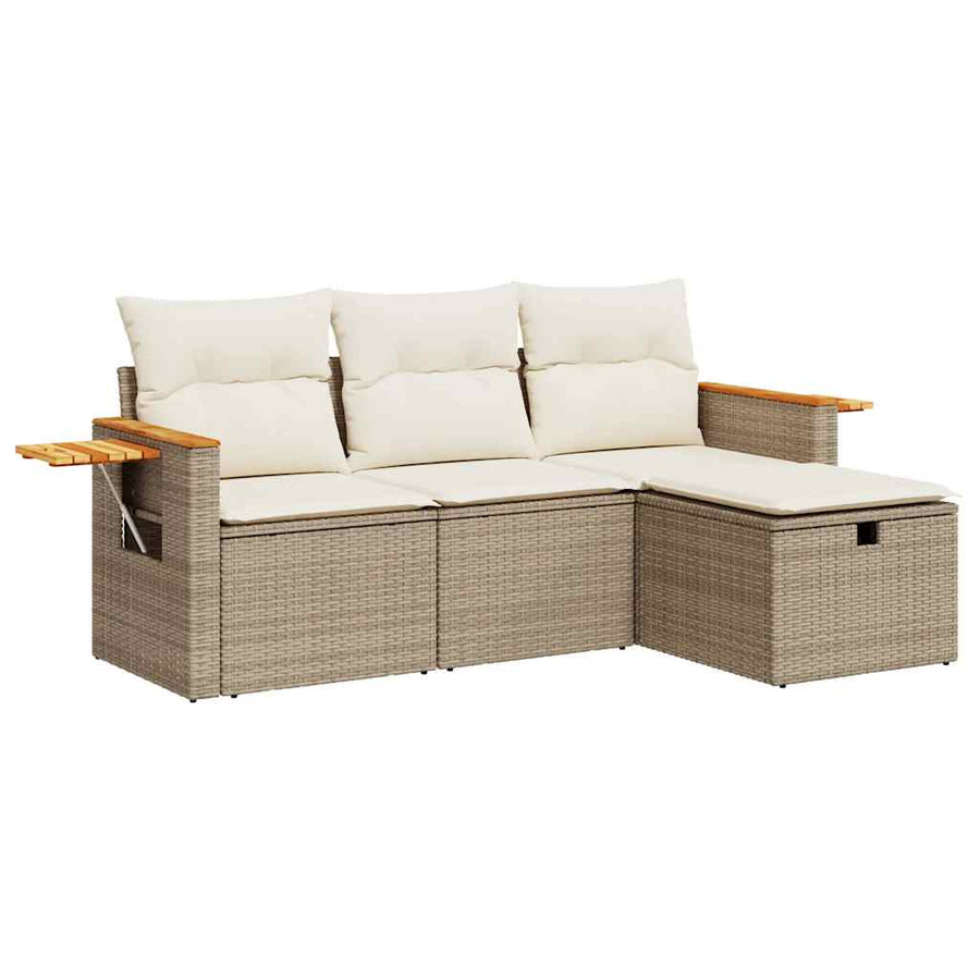 4-delige Loungeset met kussens poly rattan beige