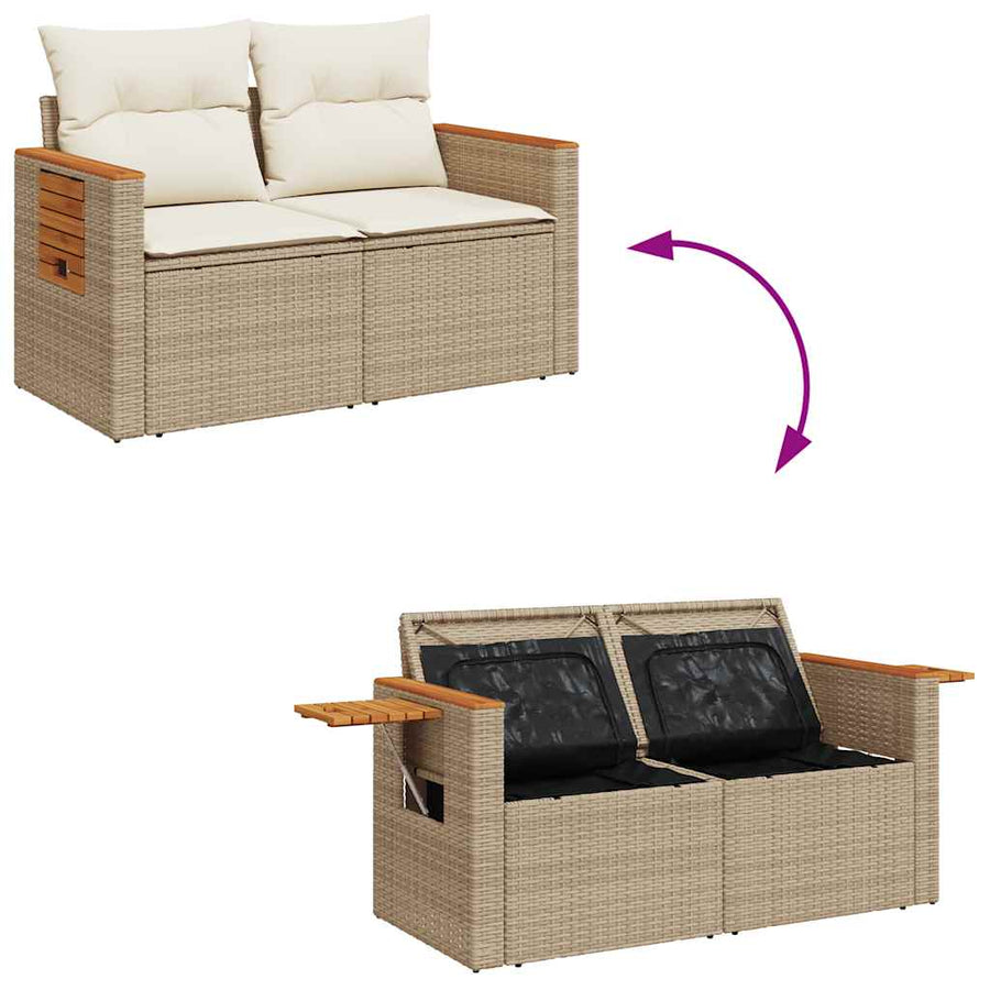 4-delige Loungeset met kussens poly rattan beige