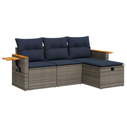 4-delige Loungeset met kussens poly rattan grijs