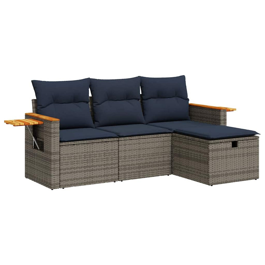 4-delige Loungeset met kussens poly rattan grijs
