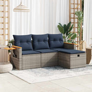 4-piece Lounge Set with cushions poly rattan grey