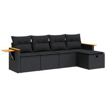 5-delige Loungeset met kussens poly rattan zwart