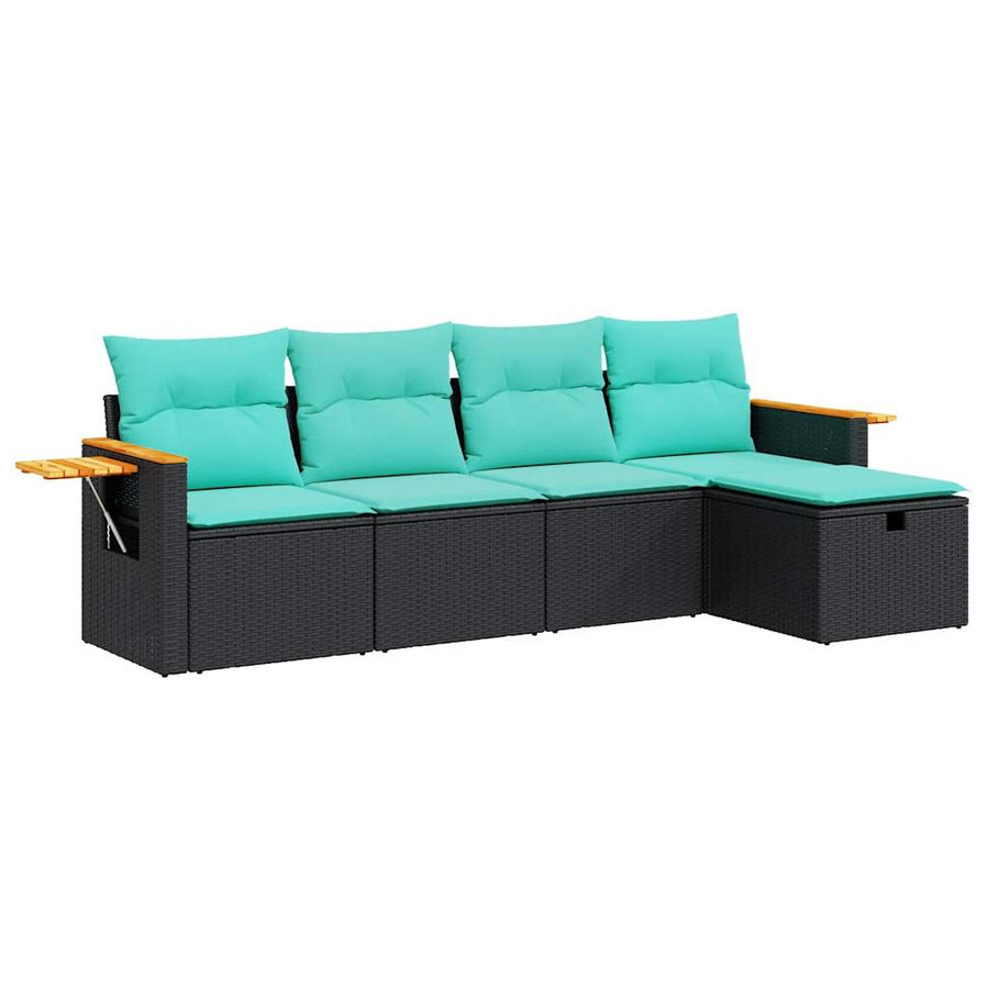 5-delige Loungeset met kussens poly rattan zwart