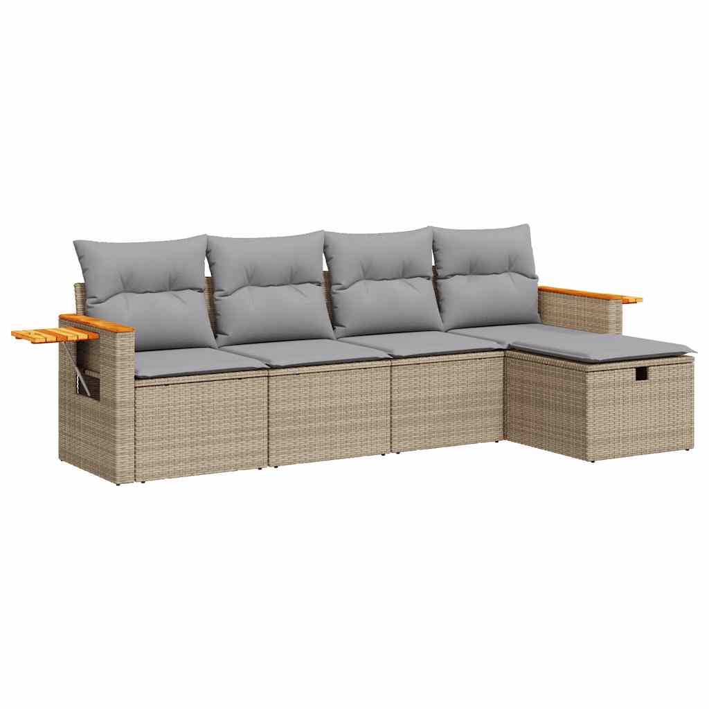 5-delige Loungeset met kussens poly rattan beige