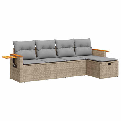 5-delige Loungeset met kussens poly rattan beige