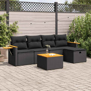 6-piece Lounge Set with Cushions Poly Rattan Black