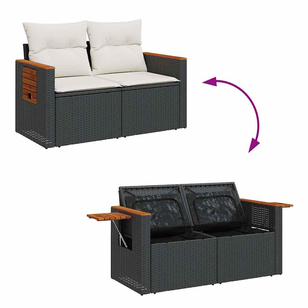 6-delige Loungeset met kussens poly rattan zwart