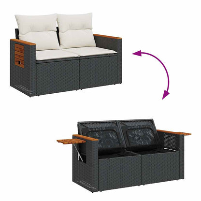 6-delige Loungeset met kussens poly rattan zwart