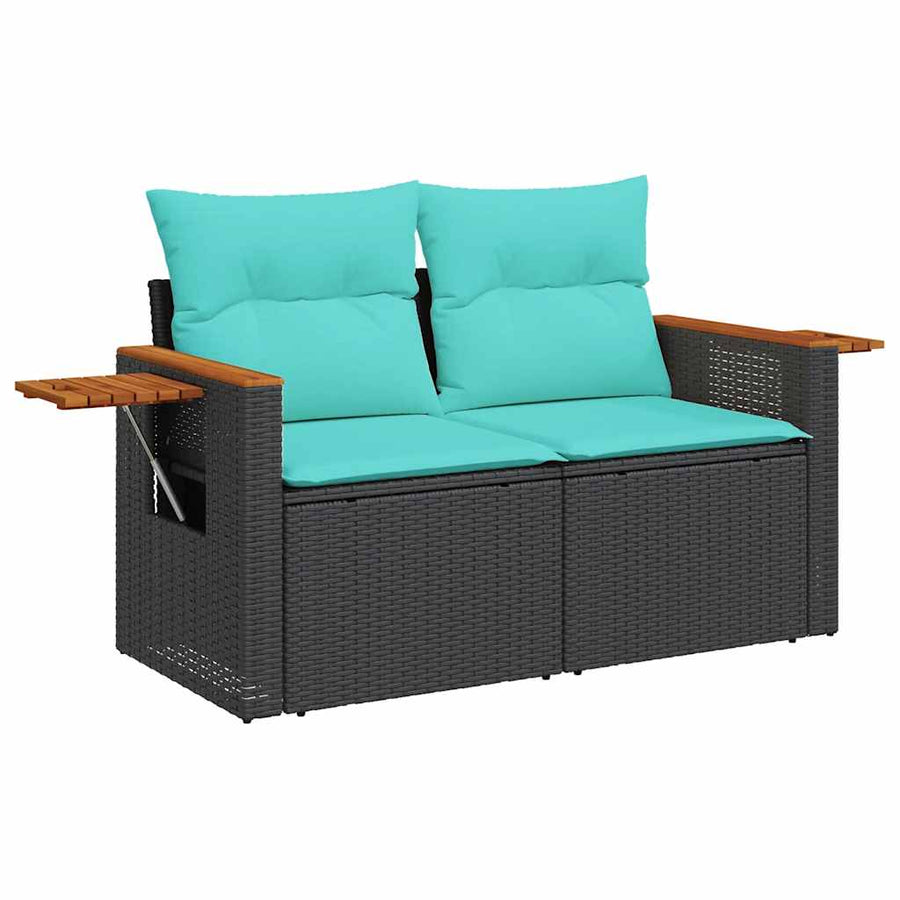 6-delige Loungeset met kussens poly rattan zwart