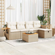 6-piece Lounge Set with cushions poly rattan beige