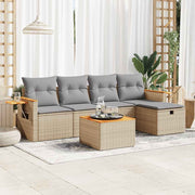 6-piece Lounge Set with cushions poly rattan beige