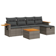 6-delige Loungeset met kussens poly rattan grijs