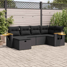 6-delige Loungeset met kussens poly rattan zwart