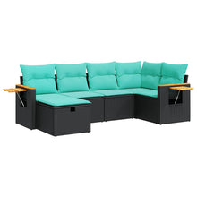 6-delige Loungeset met kussens poly rattan zwart