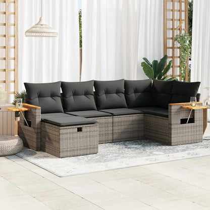 6-delige Loungeset met kussens poly rattan grijs