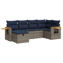 6-delige Loungeset met kussens poly rattan grijs