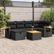 7-piece lounge set with cushions poly rattan black