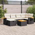 7-delige Loungeset met kussens poly rattan zwart