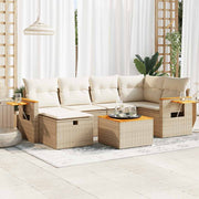 7-piece Lounge Set with Cushions Poly Rattan Beige