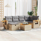 7-delige Loungeset met kussens poly rattan beige