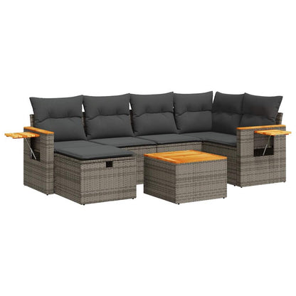7-delige Loungeset met kussens poly rattan grijs