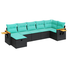 7-delige Loungeset met kussens poly rattan zwart