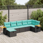 7-piece lounge set with cushions poly rattan black