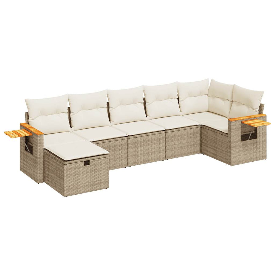 7-delige Loungeset met kussens poly rattan beige