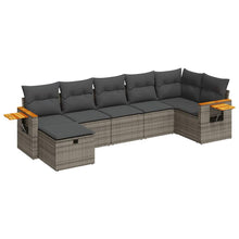 7-delige Loungeset met kussens poly rattan grijs