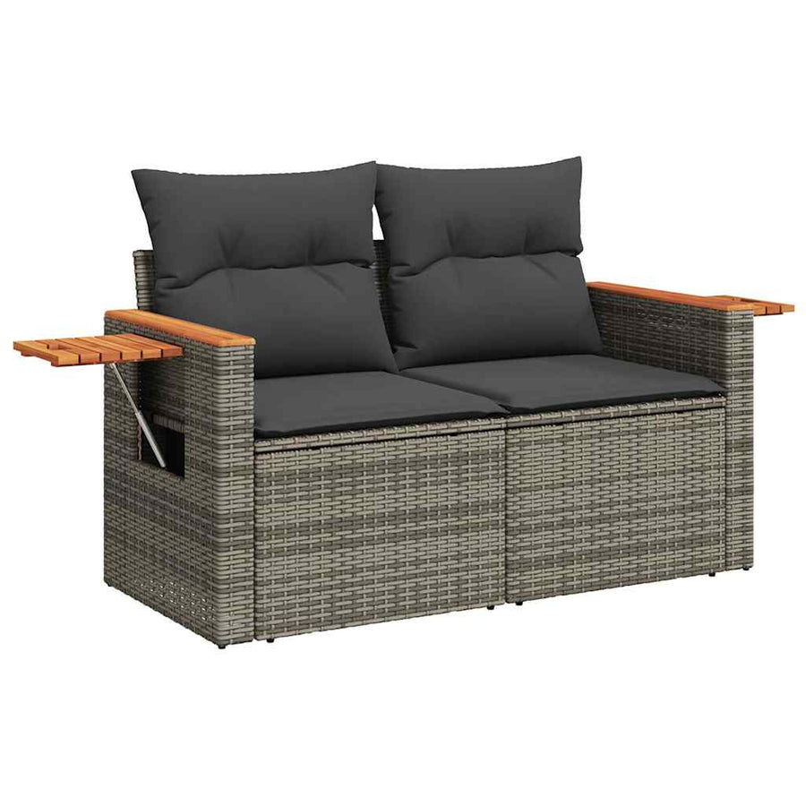 7-delige Loungeset met kussens poly rattan grijs