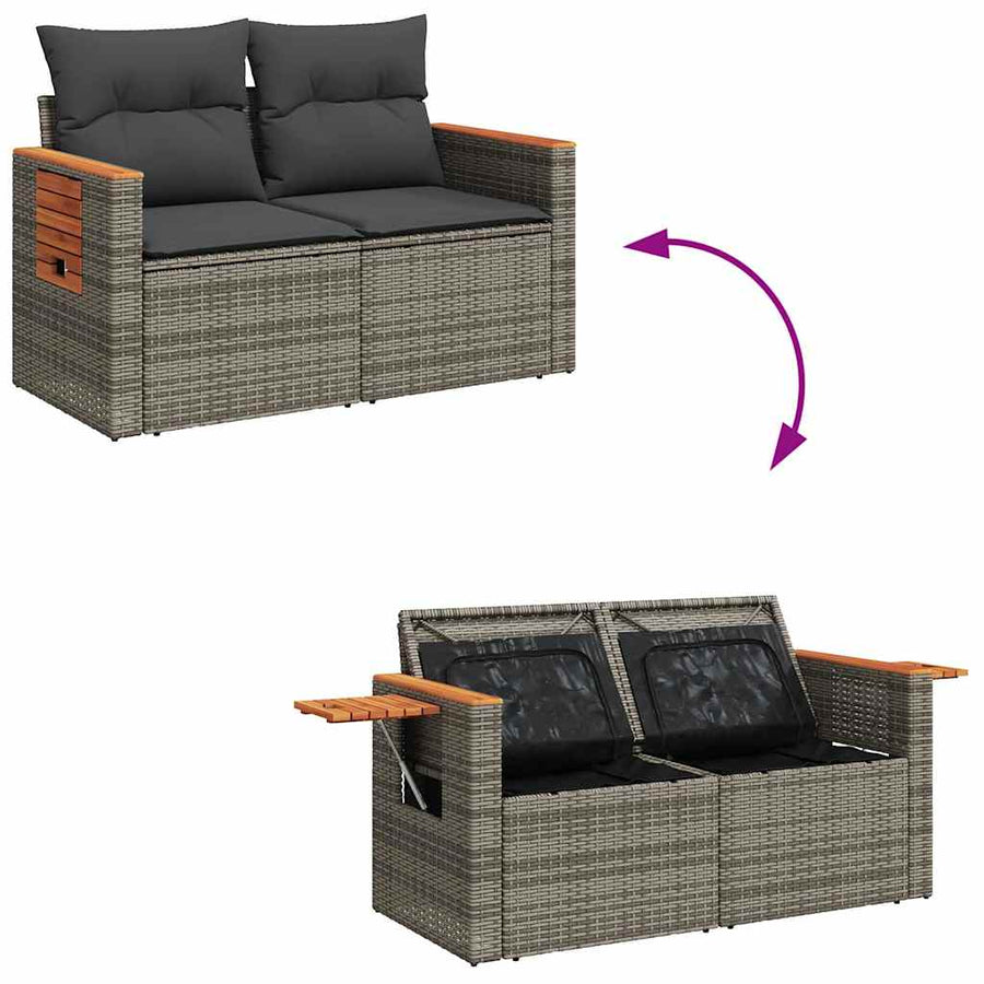7-delige Loungeset met kussens poly rattan grijs