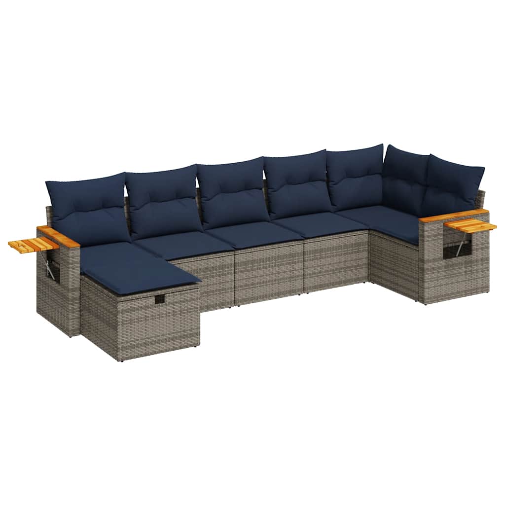 7-delige Loungeset met kussens poly rattan grijs