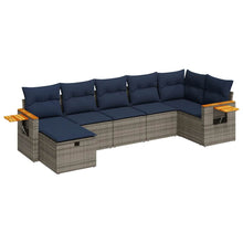 7-delige Loungeset met kussens poly rattan grijs