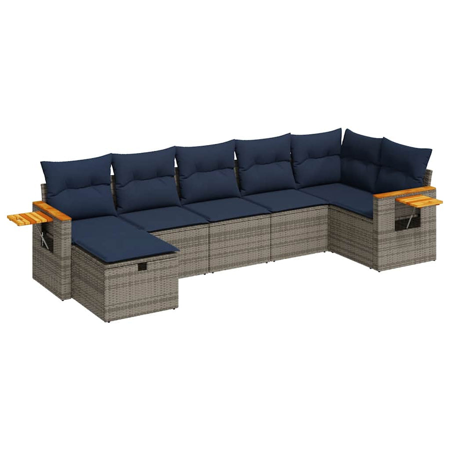 7-delige Loungeset met kussens poly rattan grijs