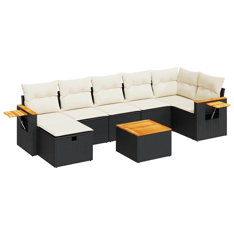 8-delige Loungeset met kussens poly rattan zwart