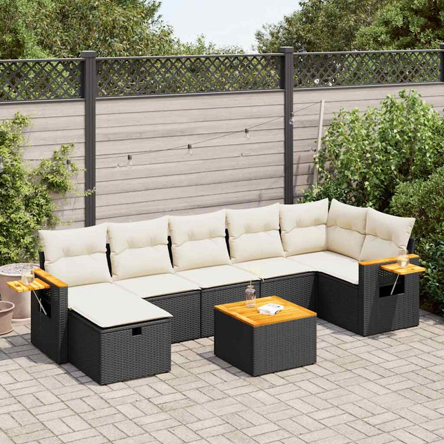 8-delige Loungeset met kussens poly rattan zwart