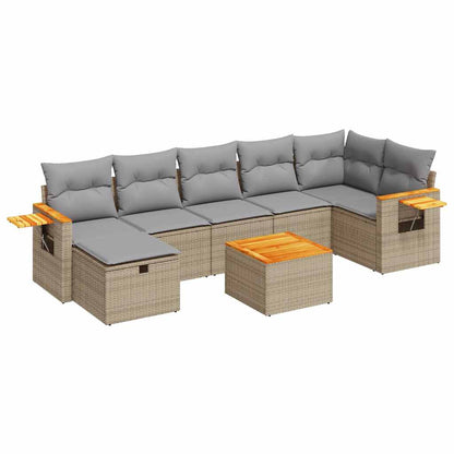 8-delige Loungeset met kussens poly rattan beige